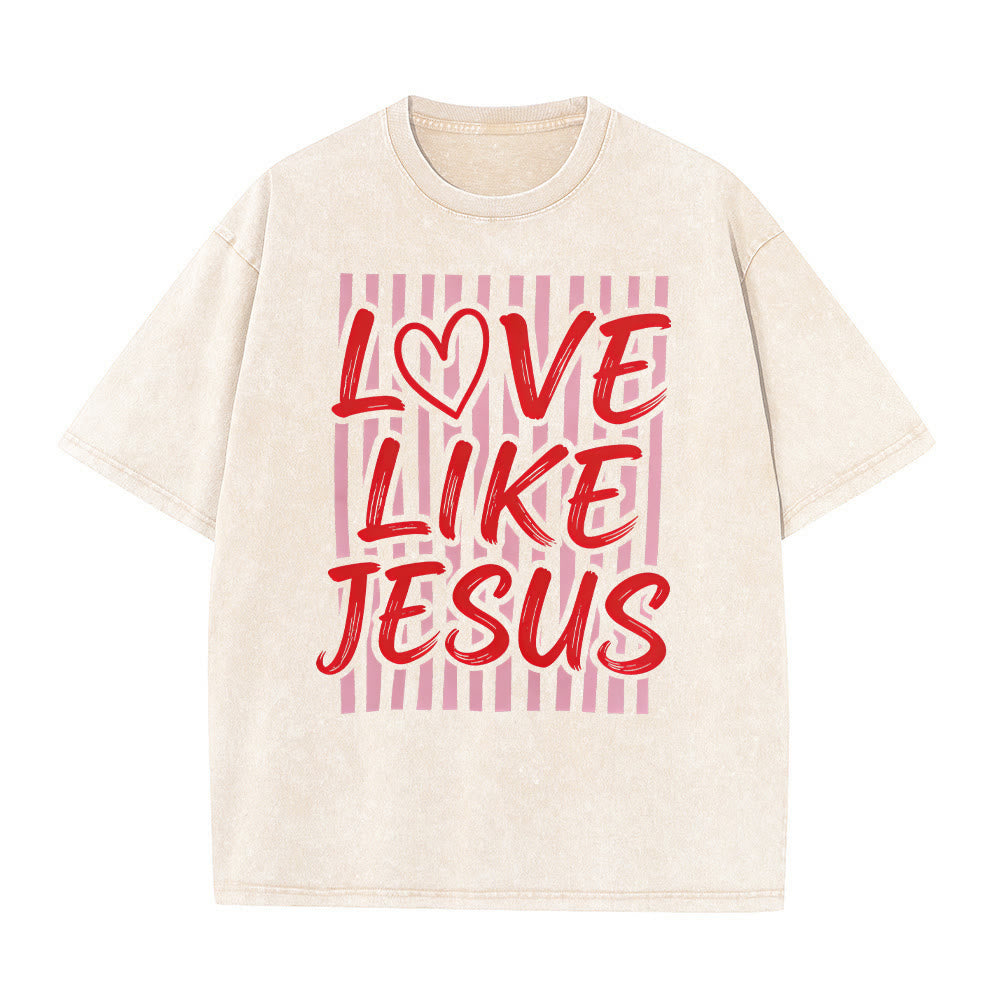 Christianartworkshop T-shirt unisex lavata con scritta "Love Like Jesus" e motivo a cuore e righe. - Beige - 5XL - image 11