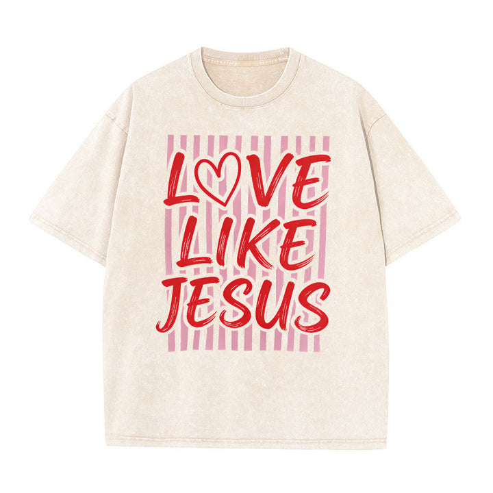 Christianartworkshop T-shirt unisex lavata con scritta "Love Like Jesus" e motivo a cuore e righe. - Beige - 5XL - image 11