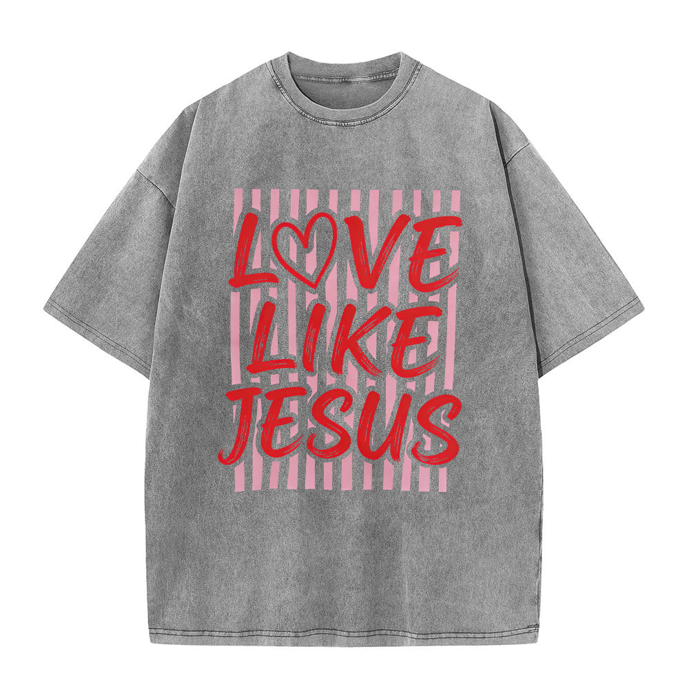 Christianartworkshop T-shirt unisex lavata con scritta "Love Like Jesus" e motivo a cuore e righe. - Grigio - 5XL - image 2