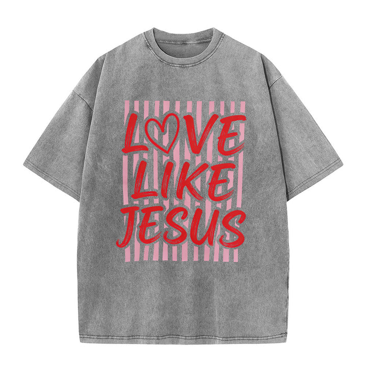 Christianartworkshop T-shirt unisex lavata con scritta "Love Like Jesus" e motivo a cuore e righe. - Grigio - 5XL - image 2