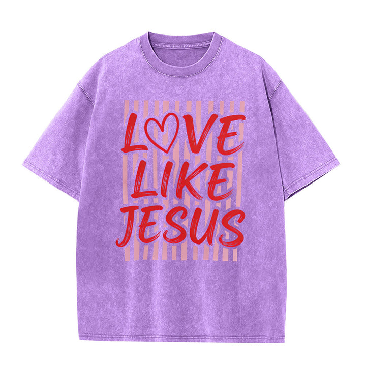 Christianartworkshop T-shirt unisex lavata con scritta "Love Like Jesus" e motivo a cuore e righe. - Viola - 5XL - image 0