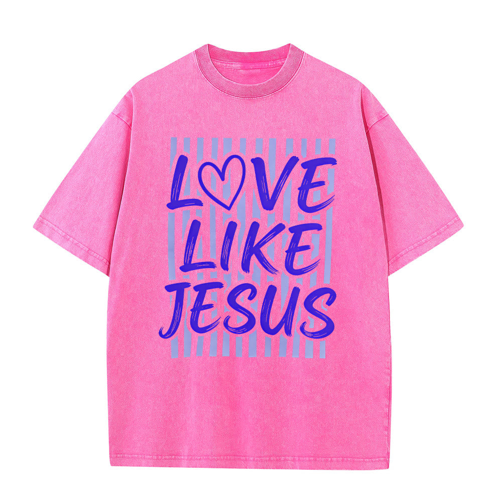 Christianartworkshop T-shirt unisex lavata con scritta "Love Like Jesus" e motivo a cuore e righe. - Rosa - 5XL - image 12