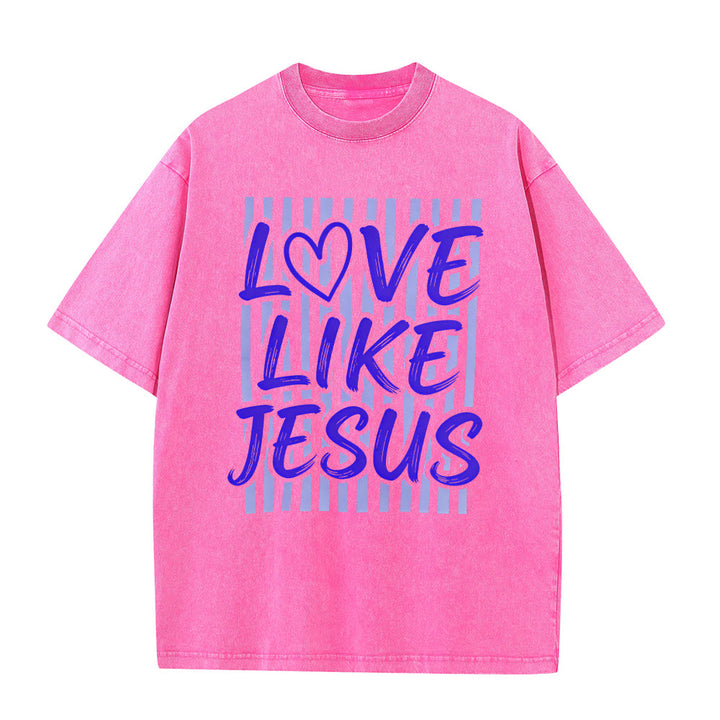 Christianartworkshop T-shirt unisex lavata con scritta "Love Like Jesus" e motivo a cuore e righe. - Rosa - 5XL - image 12