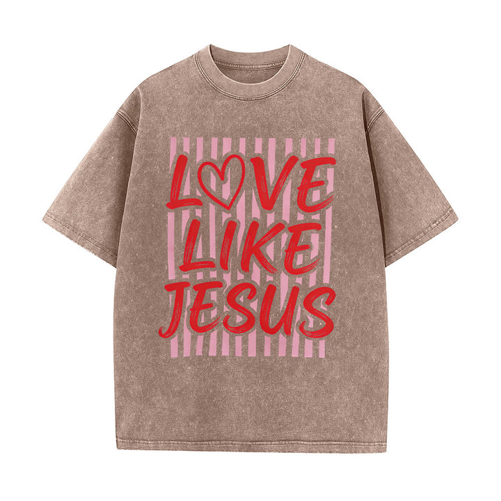 Christianartworkshop T-shirt unisex lavata con scritta "Love Like Jesus" e motivo a cuore e righe. - Marrone - 5XL - image 10