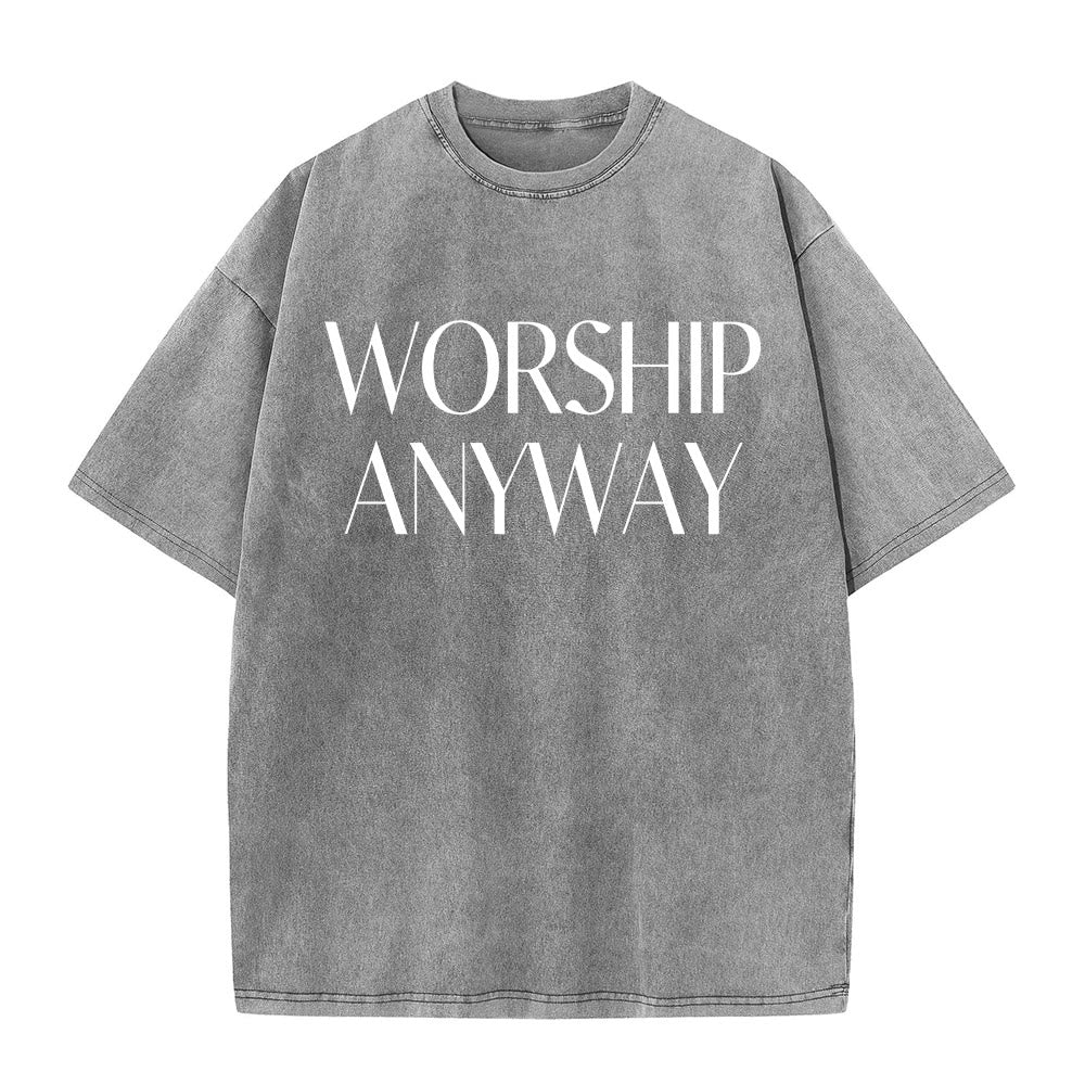 Christianartworkshop T-shirt unisex lavata con scritta "Worship Anyway" in grassetto e con grazie. - Grigio - 5XL - image 3