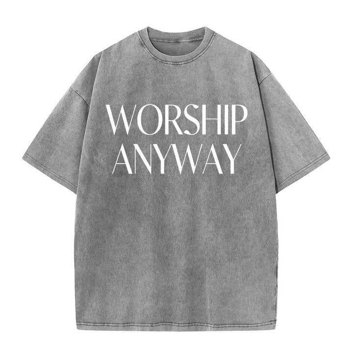 Christianartworkshop T-shirt unisex lavata con scritta "Worship Anyway" in grassetto e con grazie. - Grigio - 5XL - image 3