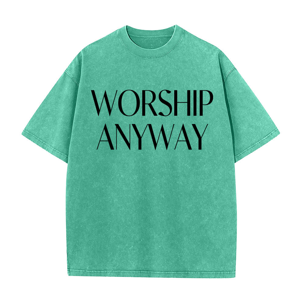 Christianartworkshop T-shirt unisex lavata con scritta "Worship Anyway" in grassetto e con grazie. - image 10