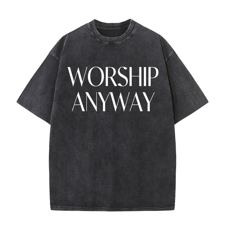 Christianartworkshop T-shirt unisex lavata con scritta "Worship Anyway" in grassetto e con grazie. - Nero - 5XL - image 4