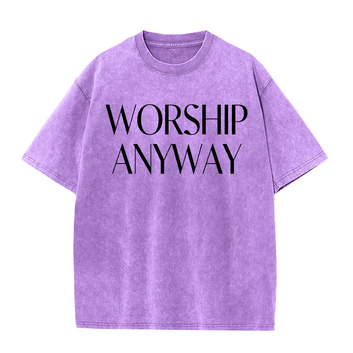 Christianartworkshop T-shirt unisex lavata con scritta "Worship Anyway" in grassetto e con grazie. - Viola - 5XL - image 1