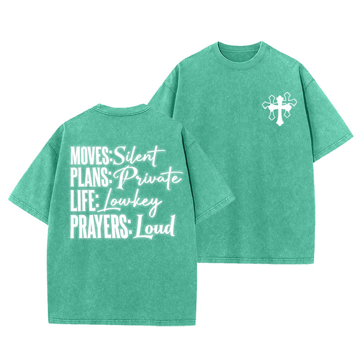 Christianartworkshop Moves Silent Prayers Loud Stylized Cross Mixed Lettering Unisex Washed T-shirt - Verde - 5XL - image 25