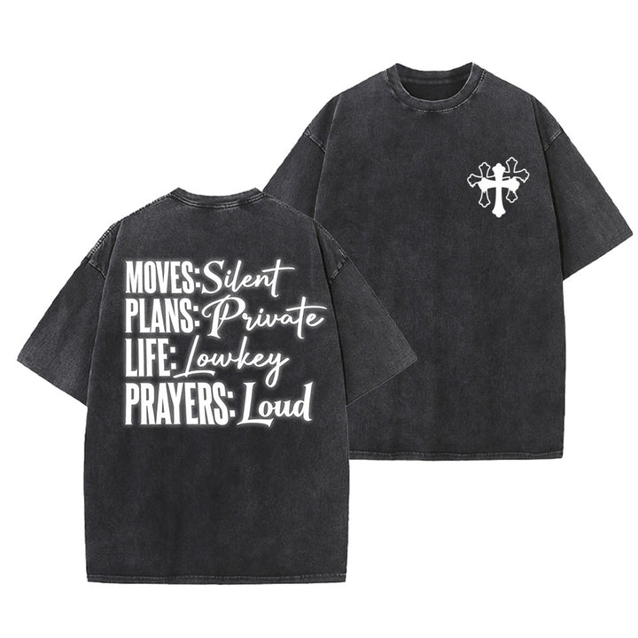 Christianartworkshop Moves Silent Prayers Loud Stylized Cross Mixed Lettering Unisex Washed T-shirt - Nero - 5XL - image 15