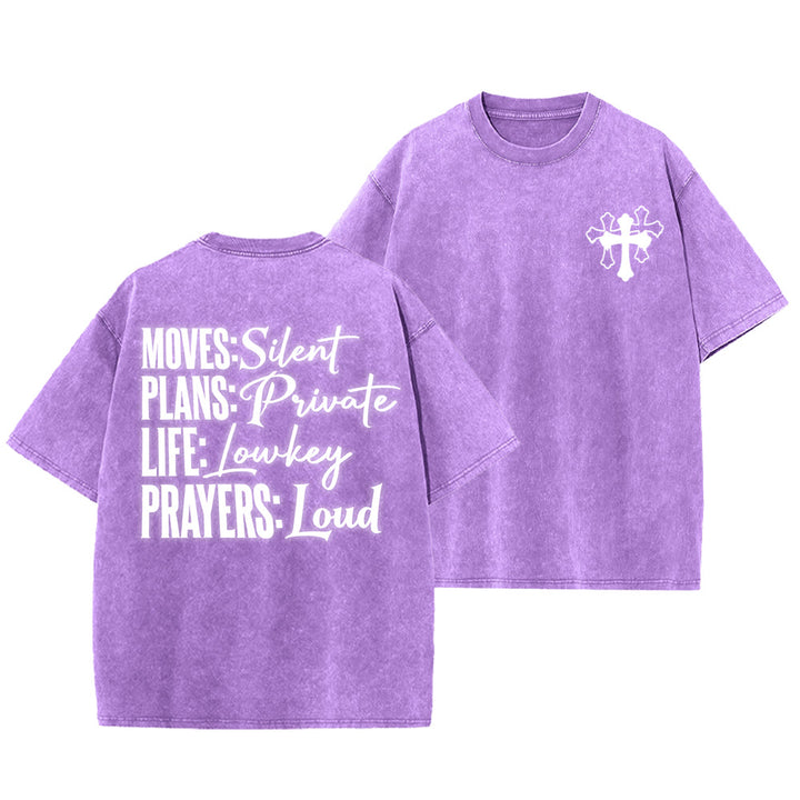 Christianartworkshop Moves Silent Prayers Loud Stylized Cross Mixed Lettering Unisex Washed T-shirt - Viola - 5XL - image 6