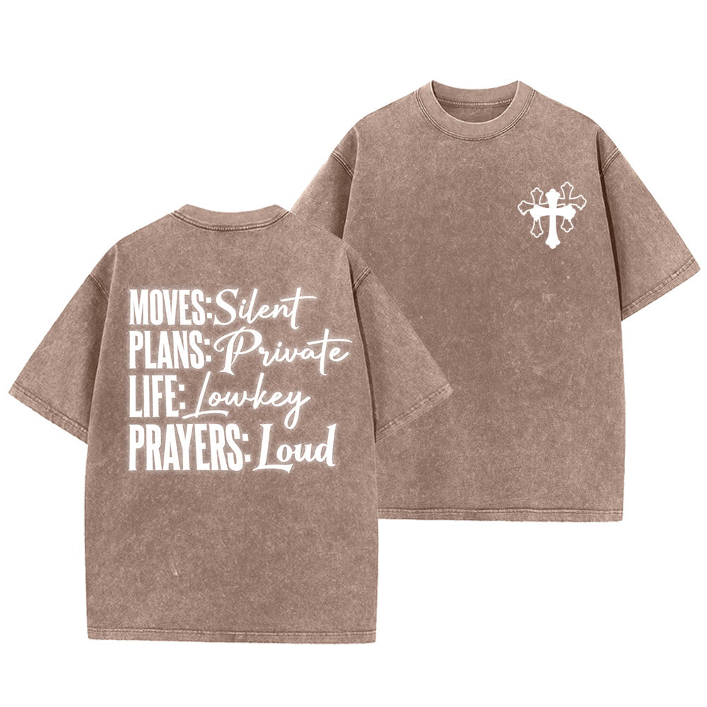 Christianartworkshop Moves Silent Prayers Loud Stylized Cross Mixed Lettering Unisex Washed T-shirt - Marrone - 5XL - image 28
