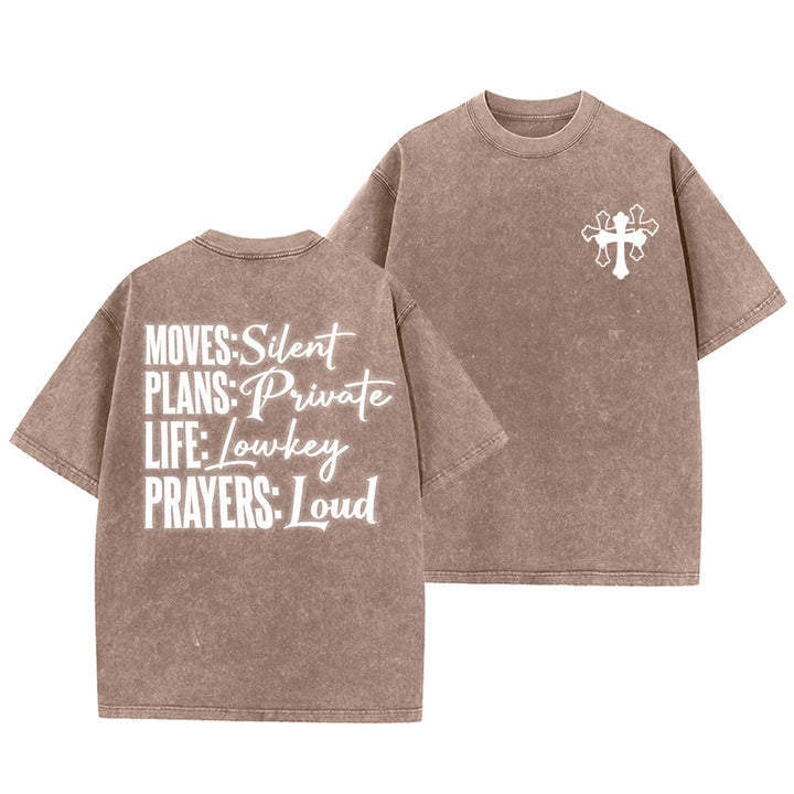Christianartworkshop Moves Silent Prayers Loud Stylized Cross Mixed Lettering Unisex Washed T-shirt - Marrone - 5XL - image 28
