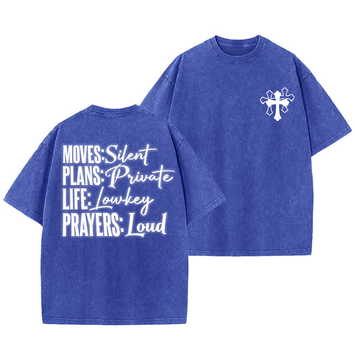 Christianartworkshop Moves Silent Prayers Loud Stylized Cross Mixed Lettering Unisex Washed T-shirt - Blu - 5XL - image 9