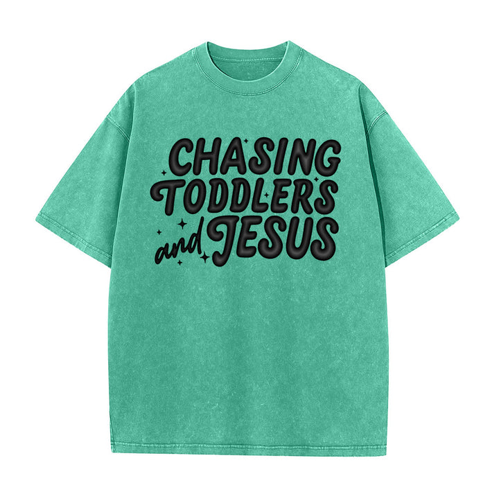 Christianartworkshop T-shirt unisex lavata con scritta "Chasing Toddlers and Jesus Bubble Letter Star Accent". - Verde - 5XL - image 12