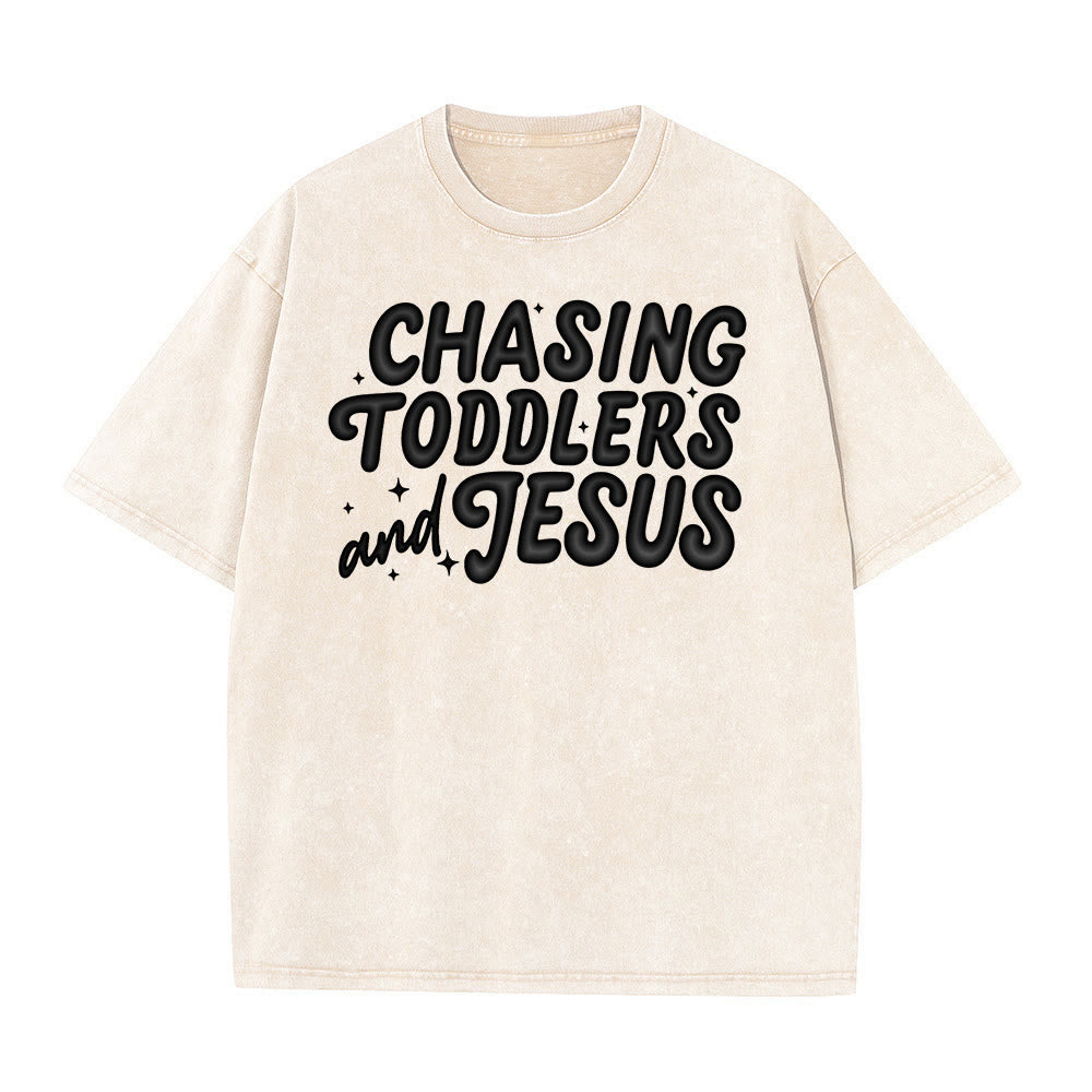 Christianartworkshop T-shirt unisex lavata con scritta "Chasing Toddlers and Jesus Bubble Letter Star Accent". - Beige - 5XL - image 1