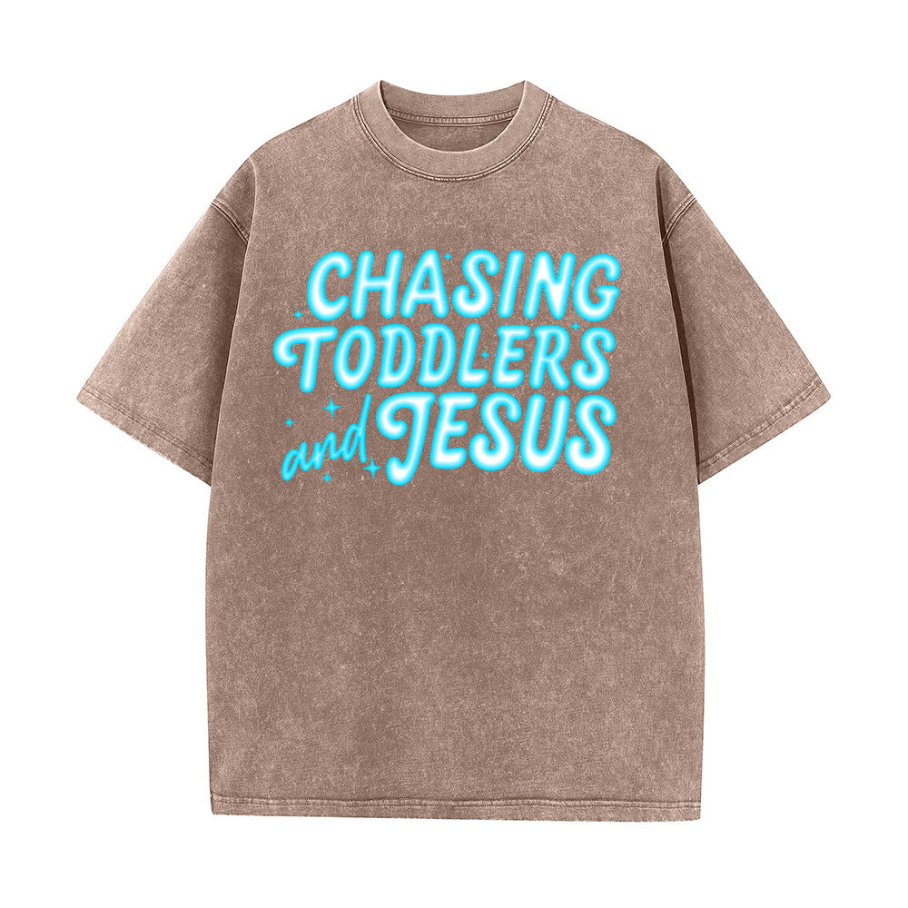 Christianartworkshop T-shirt unisex lavata con scritta "Chasing Toddlers and Jesus Bubble Letter Star Accent". - Marrone - 5XL - image 0