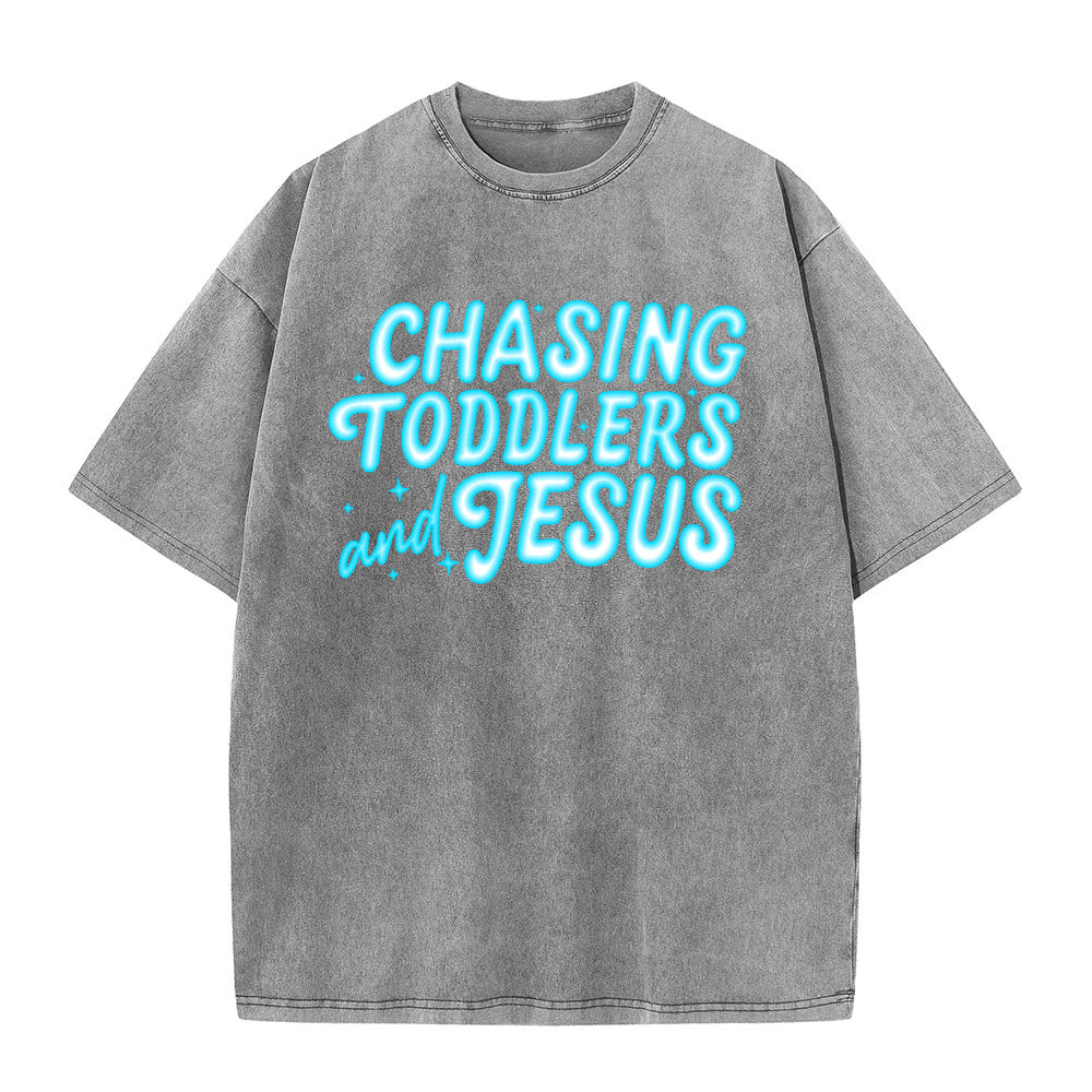 Christianartworkshop T-shirt unisex lavata con scritta "Chasing Toddlers and Jesus Bubble Letter Star Accent". - Grigio - 5XL - image 5