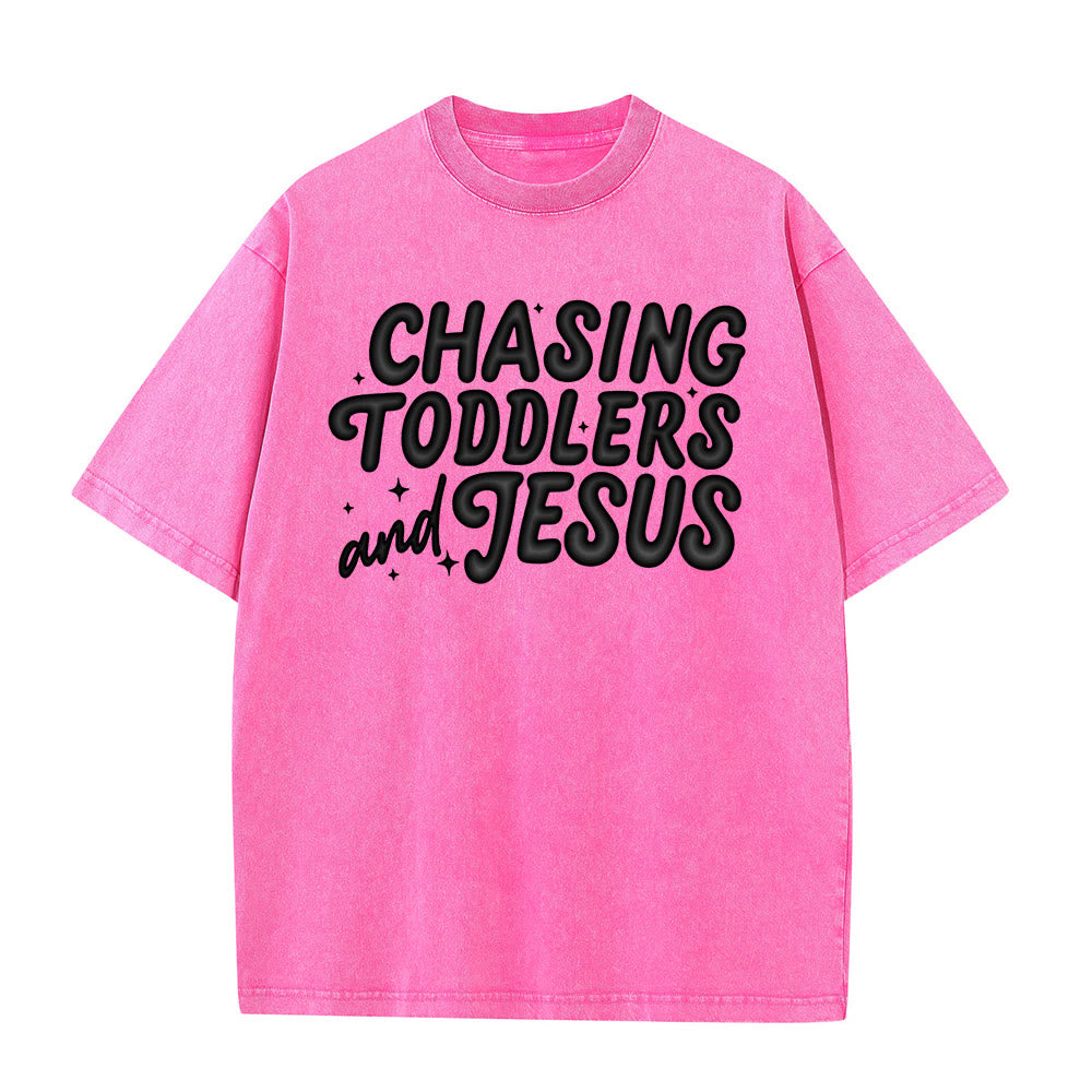 Christianartworkshop T-shirt unisex lavata con scritta "Chasing Toddlers and Jesus Bubble Letter Star Accent". - Rosa - 5XL - image 2