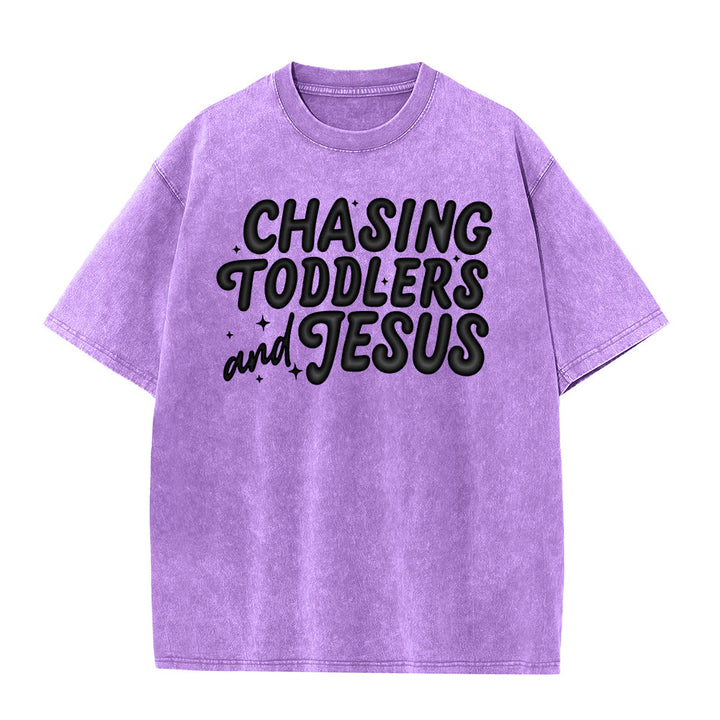 Christianartworkshop T-shirt unisex lavata con scritta "Chasing Toddlers and Jesus Bubble Letter Star Accent". - Viola - 5XL - image 3