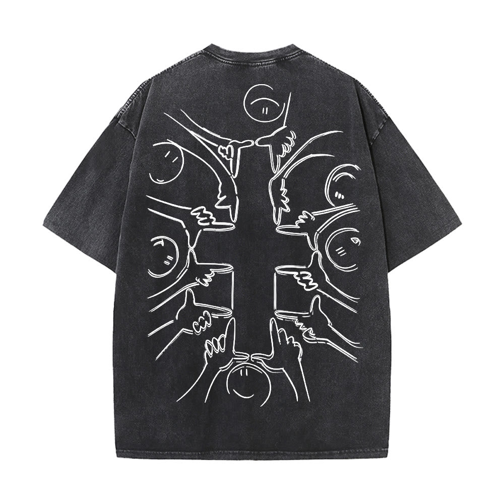 Christianartworkshop T-shirt unisex lavata con disegno a linea della figura umana e croce dell'unità - image 25