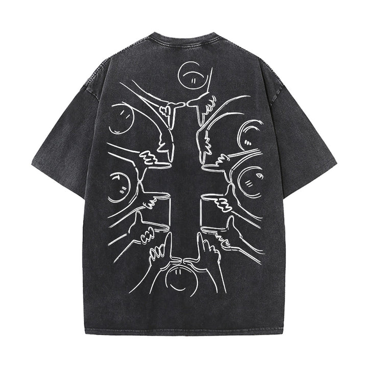Christianartworkshop T-shirt unisex lavata con disegno a linea della figura umana e croce dell'unità - image 25