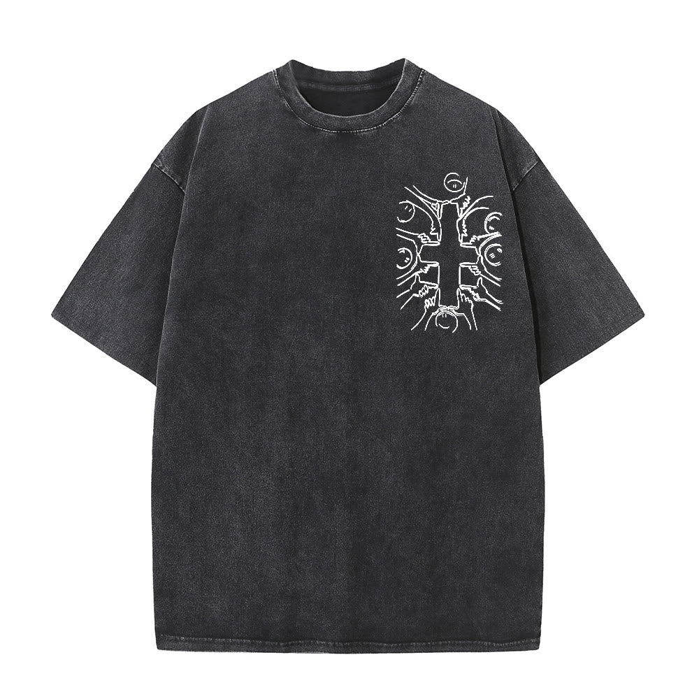Christianartworkshop T-shirt unisex lavata con disegno a linea della figura umana e croce dell'unità - image 26