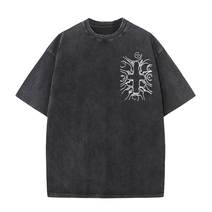 Christianartworkshop T-shirt unisex lavata con disegno a linea della figura umana e croce dell'unità - image 26