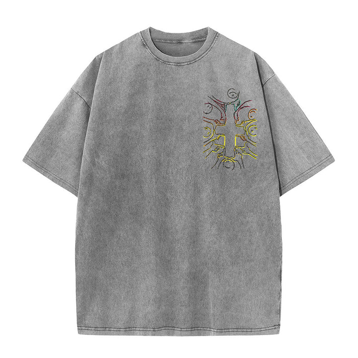 Christianartworkshop T-shirt unisex lavata con disegno a linea della figura umana e croce dell'unità - image 22