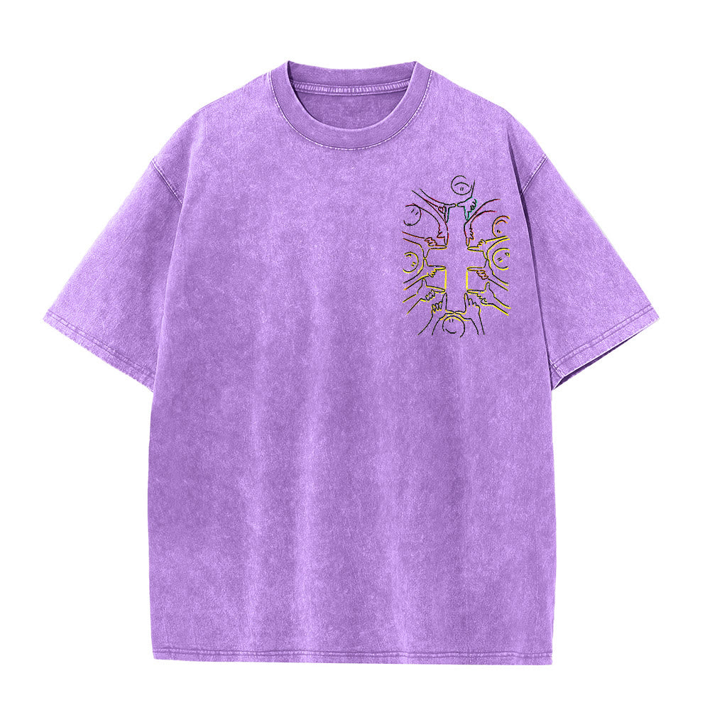 Christianartworkshop T-shirt unisex lavata con disegno a linea della figura umana e croce dell'unità - image 16