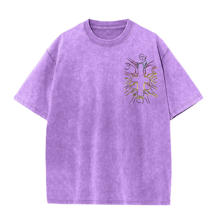 Christianartworkshop T-shirt unisex lavata con disegno a linea della figura umana e croce dell'unità - image 16