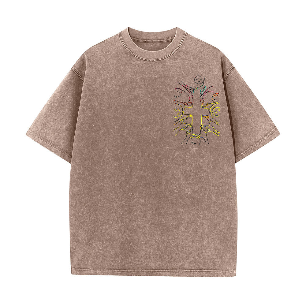 Christianartworkshop T-shirt unisex lavata con disegno a linea della figura umana e croce dell'unità - image 7