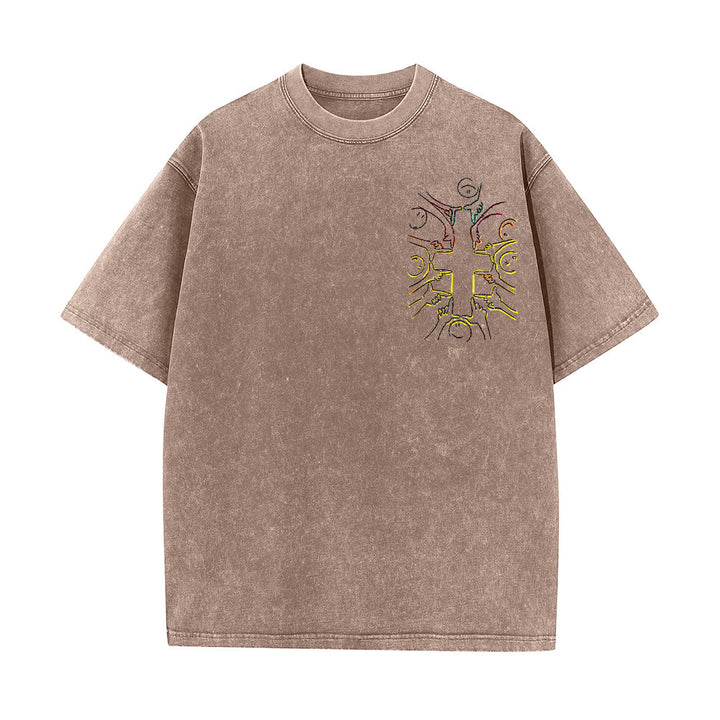 Christianartworkshop T-shirt unisex lavata con disegno a linea della figura umana e croce dell'unità - image 7
