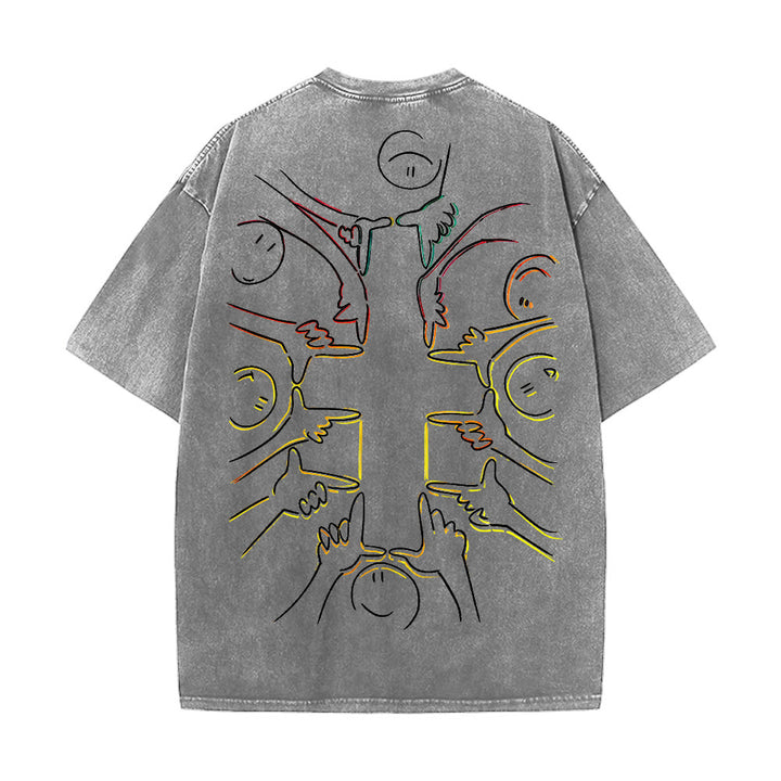 Christianartworkshop T-shirt unisex lavata con disegno a linea della figura umana e croce dell'unità - image 23