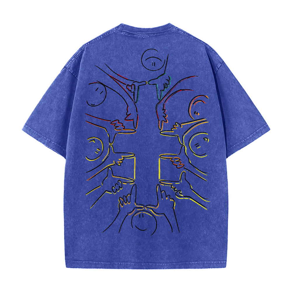 Christianartworkshop T-shirt unisex lavata con disegno a linea della figura umana e croce dell'unità - image 20