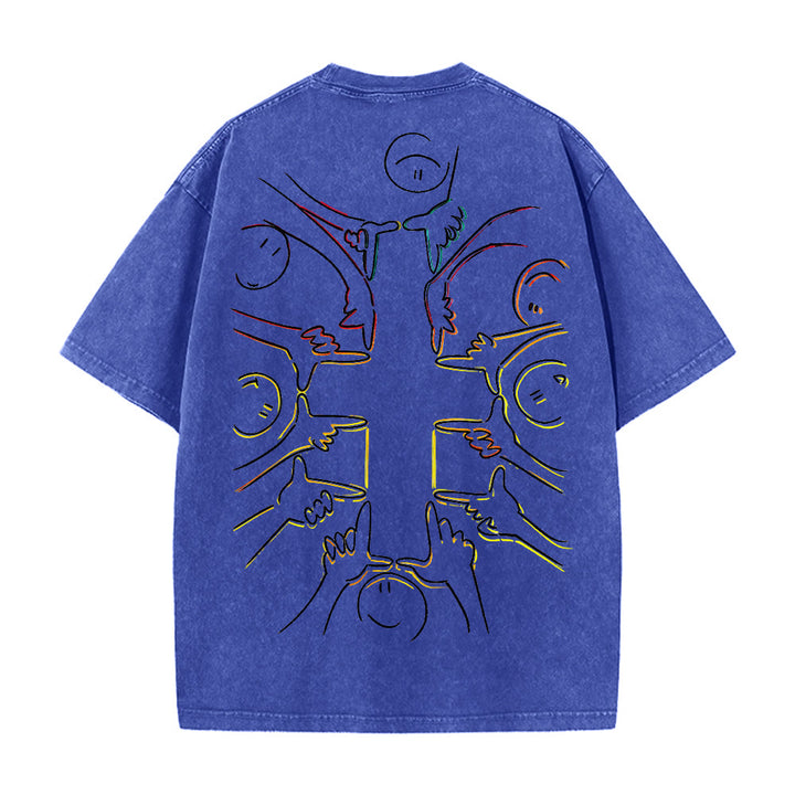 Christianartworkshop T-shirt unisex lavata con disegno a linea della figura umana e croce dell'unità - image 20