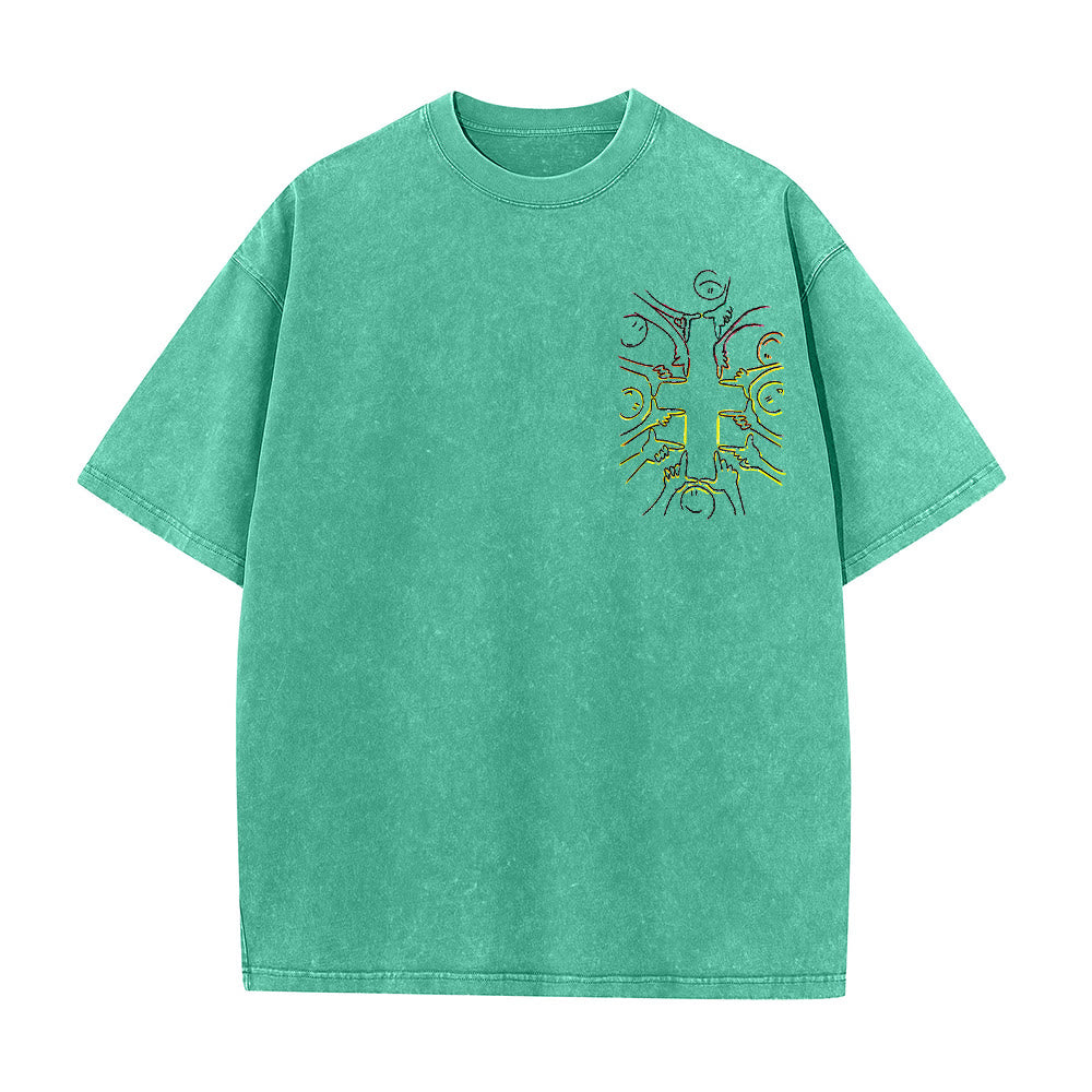 Christianartworkshop T-shirt unisex lavata con disegno a linea della figura umana e croce dell'unità - image 4