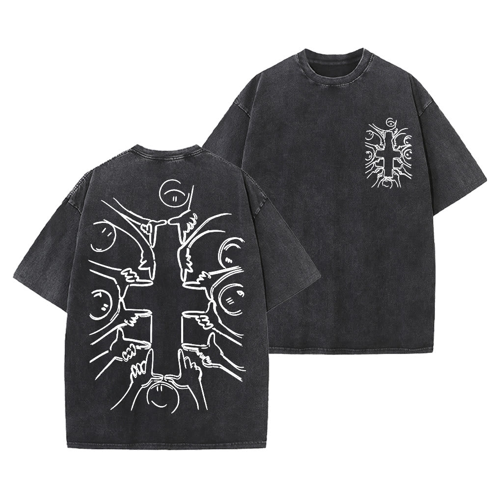 Christianartworkshop T-shirt unisex lavata con disegno a linea della figura umana e croce dell'unità - Nero - 5XL - image 24