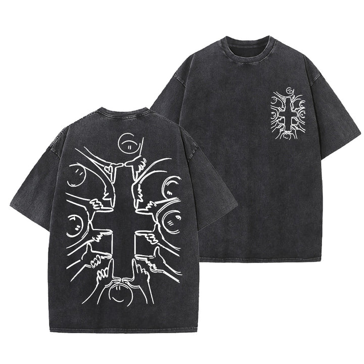Christianartworkshop T-shirt unisex lavata con disegno a linea della figura umana e croce dell'unità - Nero - 5XL - image 24