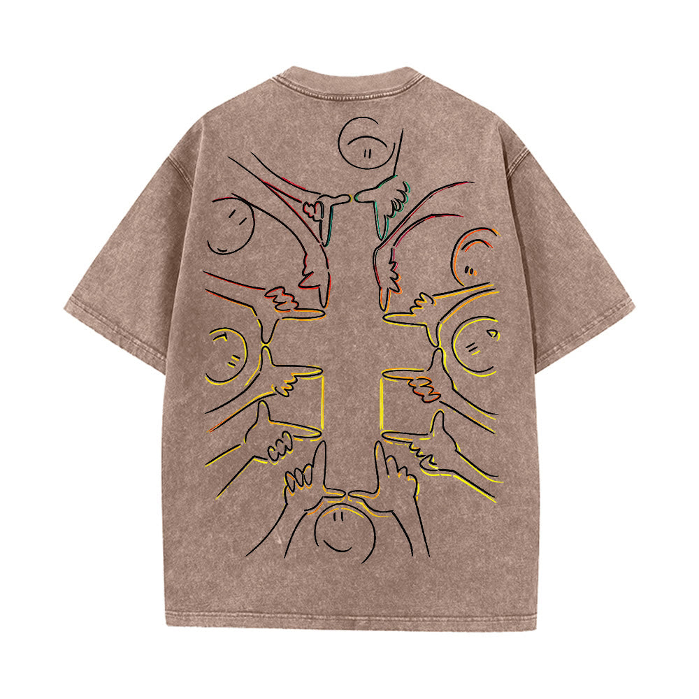 Christianartworkshop T-shirt unisex lavata con disegno a linea della figura umana e croce dell'unità - image 8