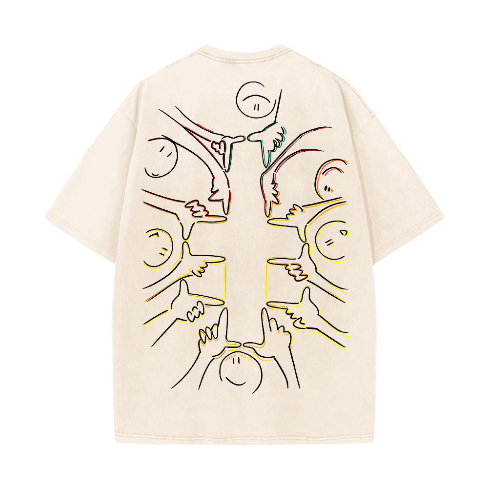 Christianartworkshop T-shirt unisex lavata con disegno a linea della figura umana e croce dell'unità - image 11