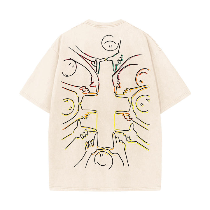 Christianartworkshop T-shirt unisex lavata con disegno a linea della figura umana e croce dell'unità - image 11