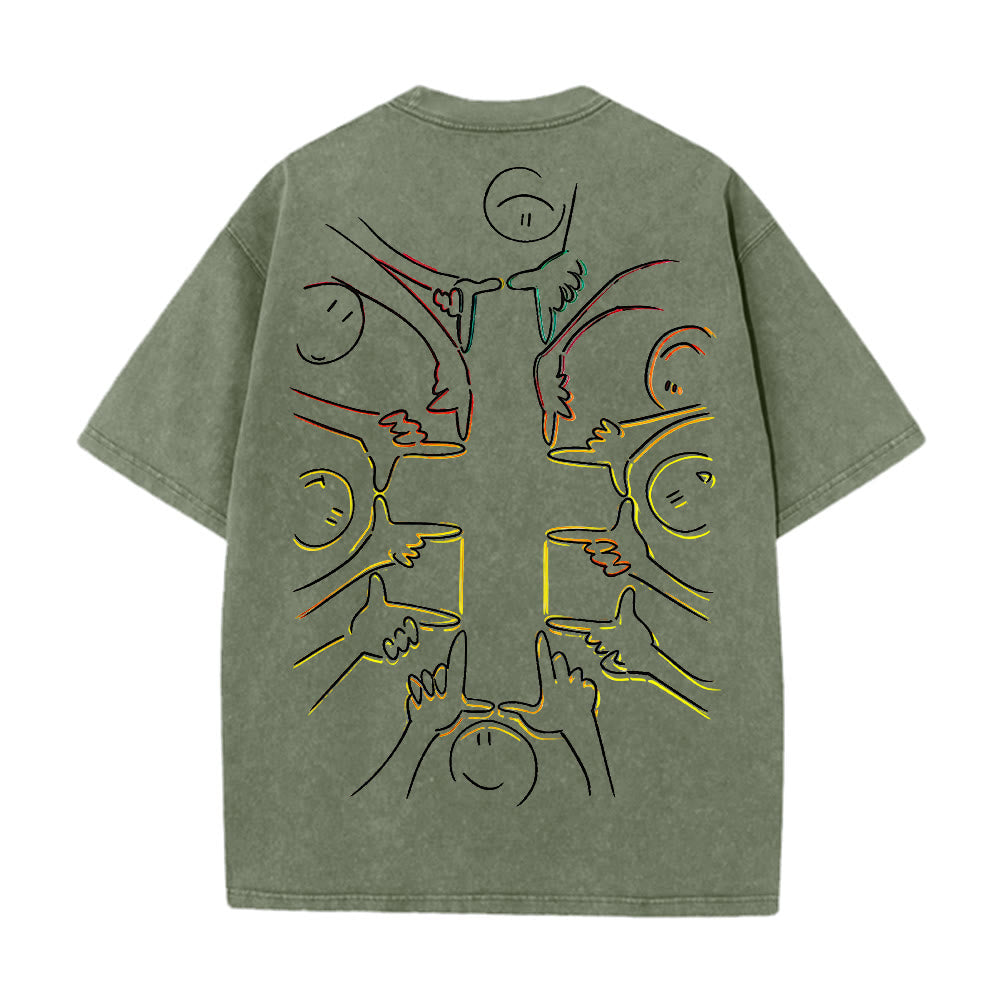 Christianartworkshop T-shirt unisex lavata con disegno a linea della figura umana e croce dell'unità - image 2