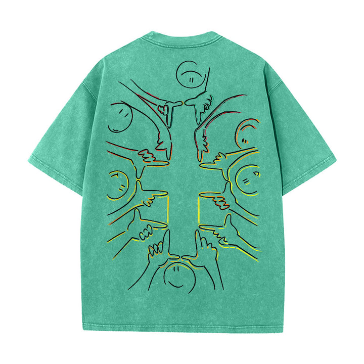 Christianartworkshop T-shirt unisex lavata con disegno a linea della figura umana e croce dell'unità - image 5