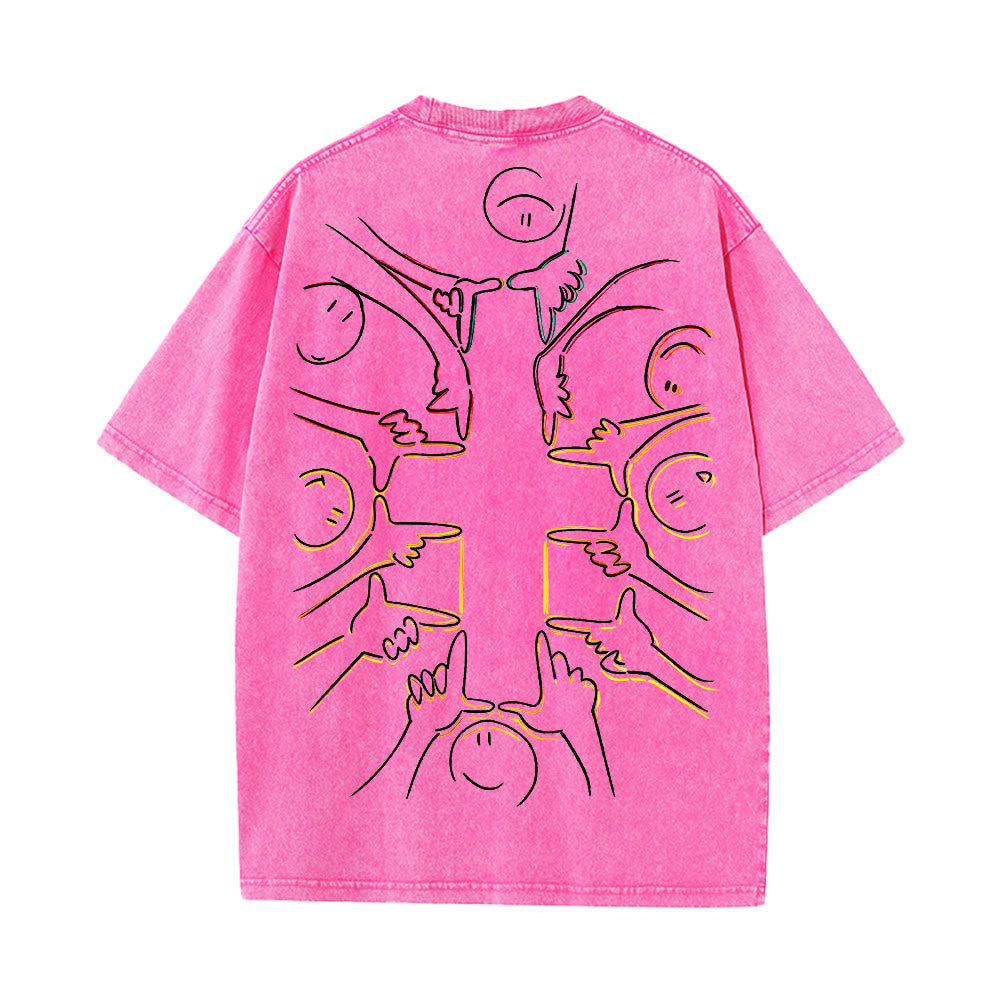 Christianartworkshop T-shirt unisex lavata con disegno a linea della figura umana e croce dell'unità - image 14