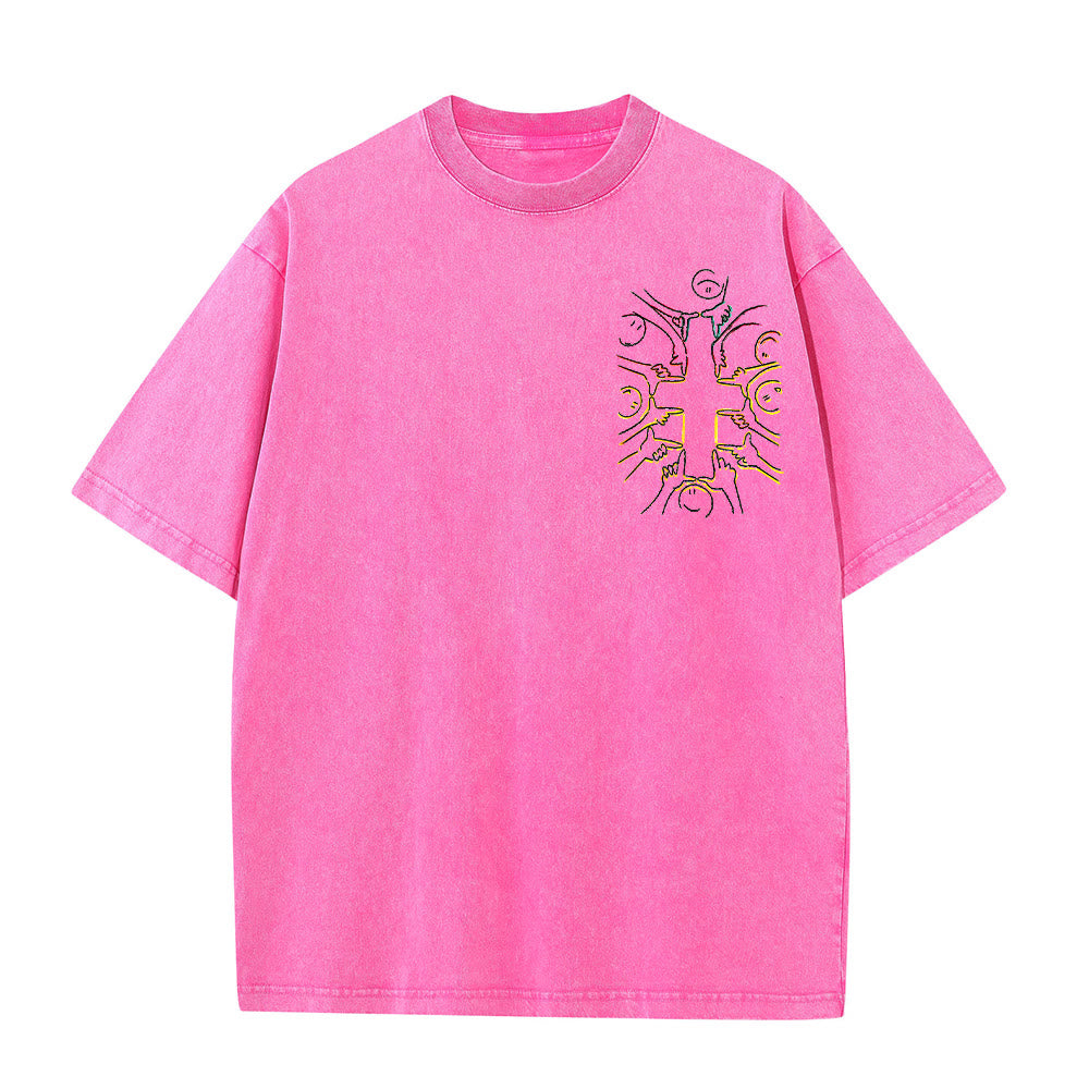 Christianartworkshop T-shirt unisex lavata con disegno a linea della figura umana e croce dell'unità - image 13