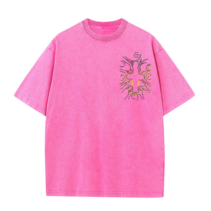 Christianartworkshop T-shirt unisex lavata con disegno a linea della figura umana e croce dell'unità - image 13