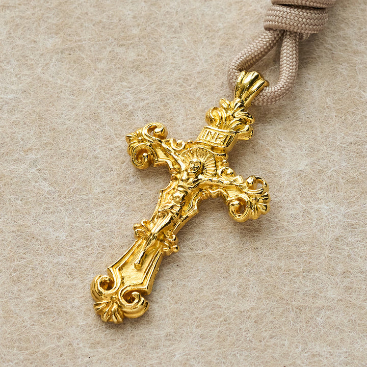 Christianartworkshop Rosario in paracord con perline rosa, raffigurante la Madonna e un crocifisso dorato. - image 4