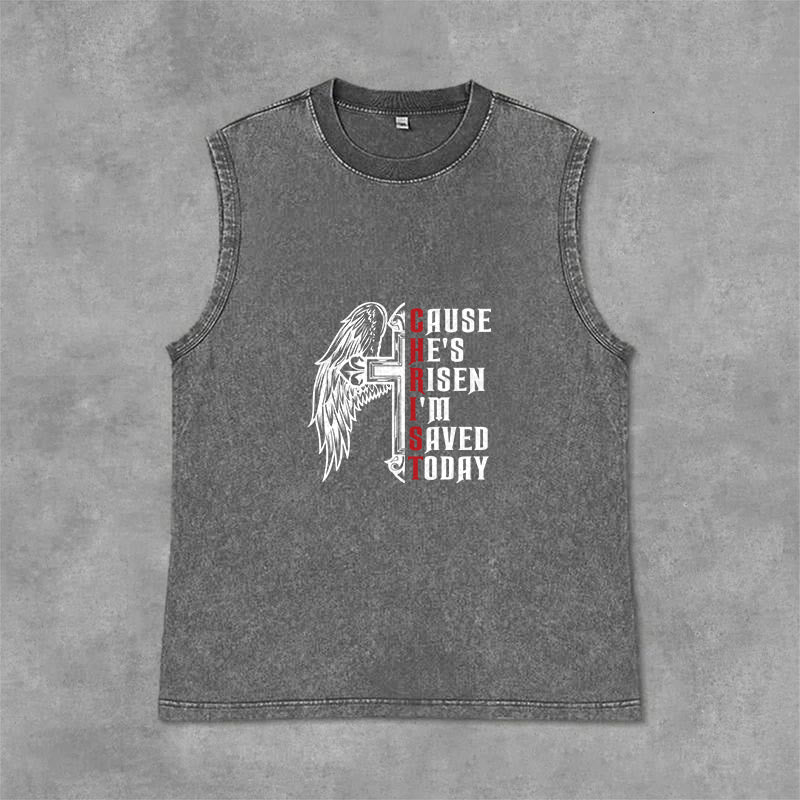 Christianartworkshop Canotta unisex lavata con stampa speciale di Pasqua "Cross Wing He Is Risen" - Grigio - 2XL - image 3